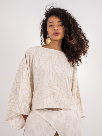 Beige Textured Top with wide sleeves