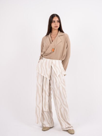 Beige Wide-Leg Trousers with Front and Back Layers