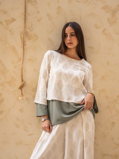 Two-Layer Top in Green and Beige Leaf Pattern