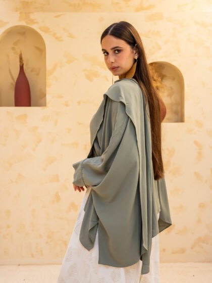 Green Blouse with Attached Shawl
